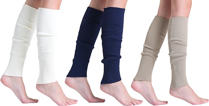 3 Pairs Knitted Leg Warmers for Women - 80s Style, One Size