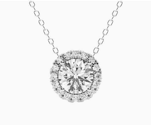 Lab-Grown Diamond (G/Vs) Halo Pendant Necklace in 14ktGold 1 CTW or 2 CTW