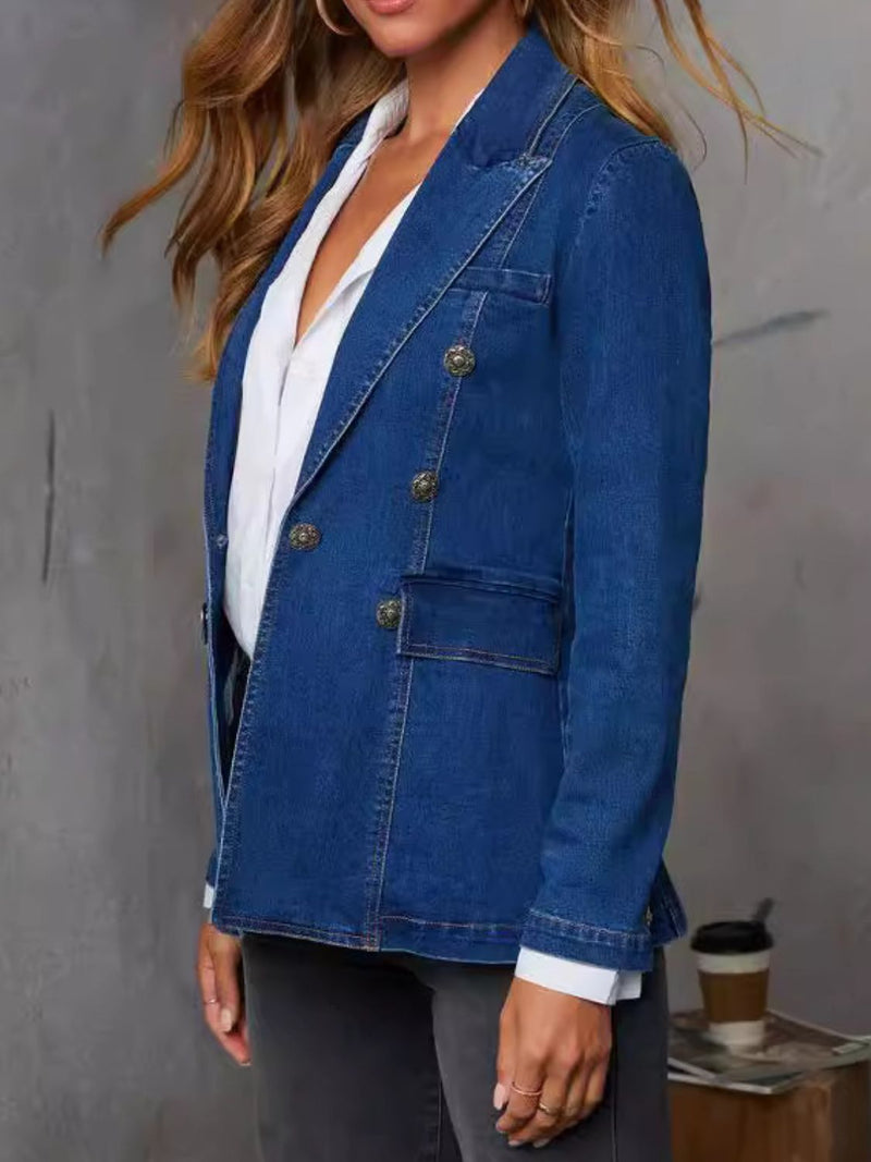 Collared Neck Long Sleeve Denim Jacket