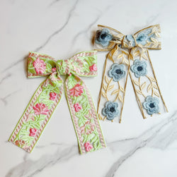 Lacey Flower Embroidered Bow Hair Clip