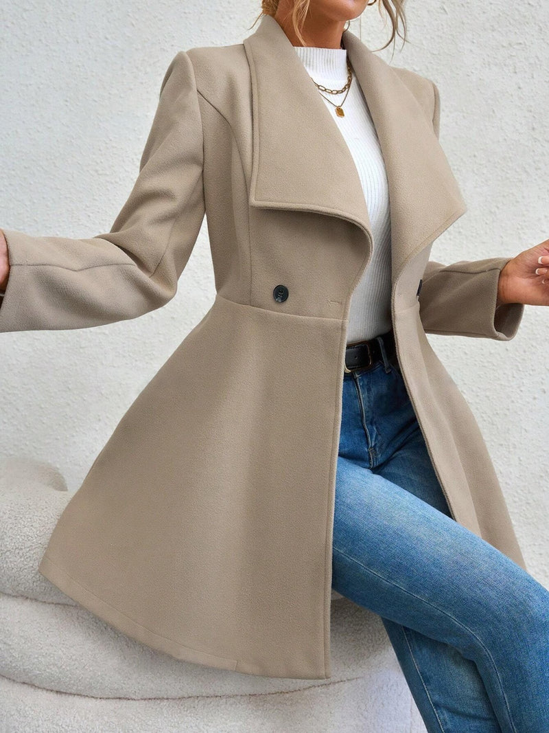 Collared Neck Button Up Long Sleeve Coat