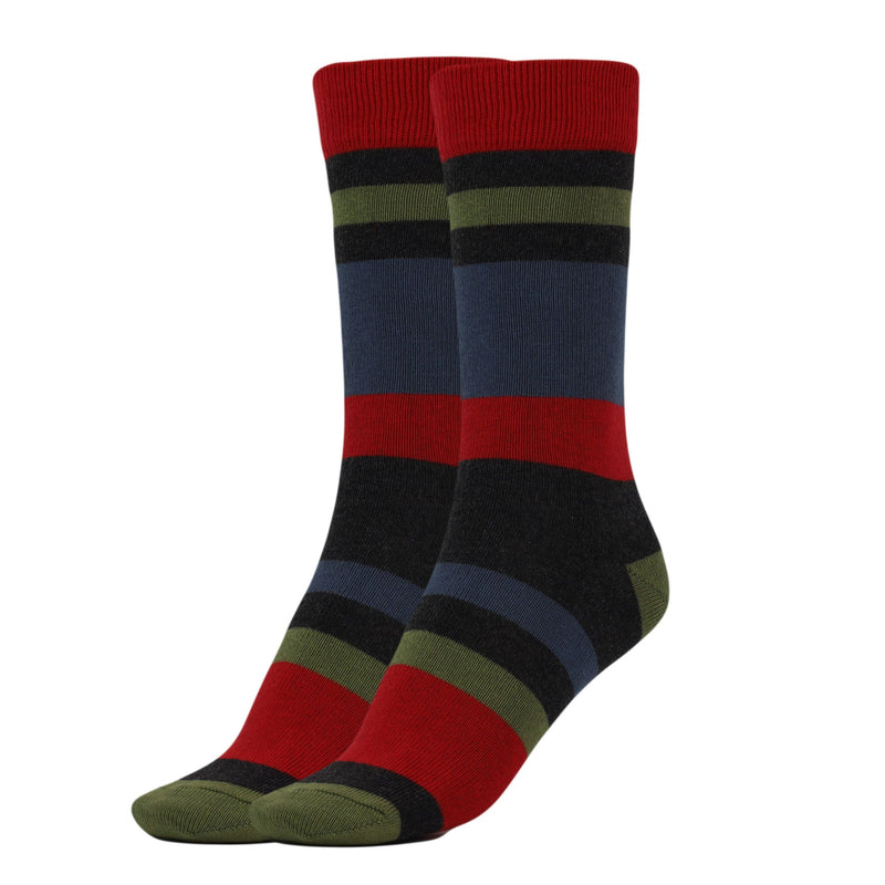 1 Pair - Cotton Crew Socks With Stripe Patterned Casual Socks