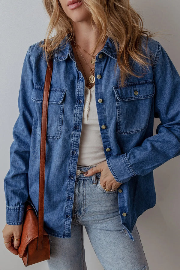 Button Up Long Sleeve Denim Jacket