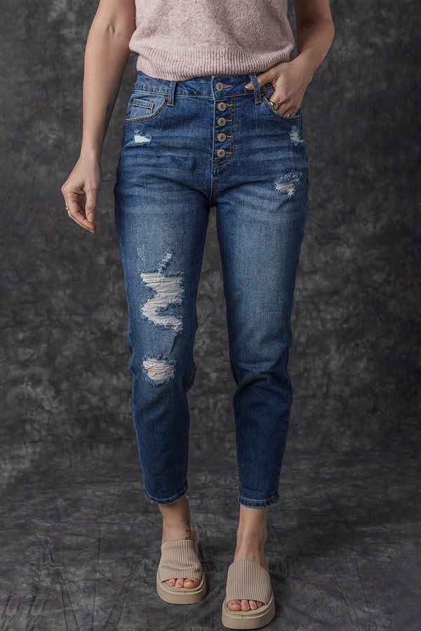 Bailee Distressed Button Fly High Waist Jeans