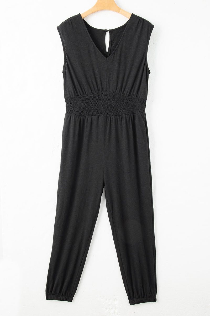 Novalee Plus Smocked High Waist Sleeveless v Neck Jumpsuit