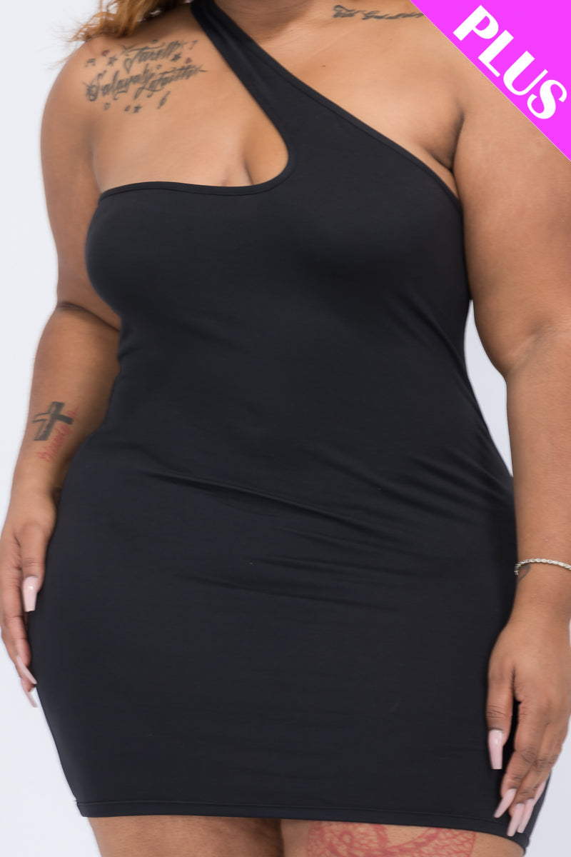 Plus Size One Shoulder Bodycon Mini Dress (CAPELLA)