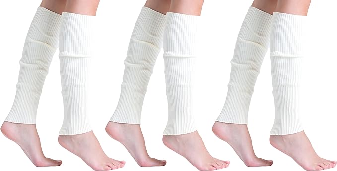 3 Pairs Knitted Leg Warmers for Women - 80s Style, One Size