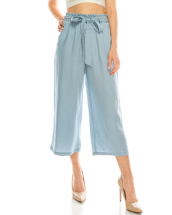 ZIMEGO Women's Front Tie High Waist Wide Leg Culottes Palazzo Capri Gaucho Pants