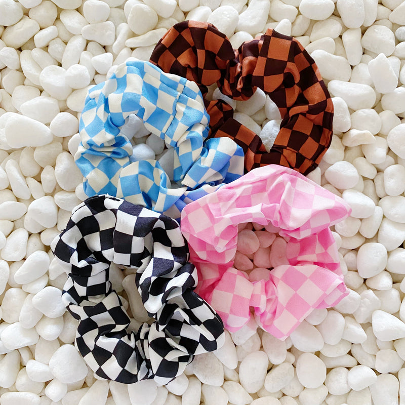 Checkerboard Hair Scrunchie Set of 4