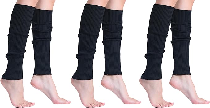 3 Pairs Knitted Leg Warmers for Women - 80s Style, One Size