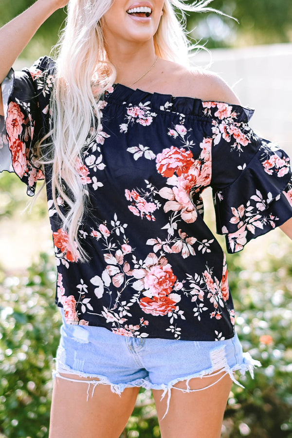 Savanna Ruffle Off Shoulder Flounce Sleeve Blouse