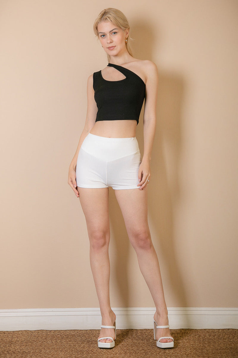 Ribbed One Shoulder Cross Strap Crop Top (CAPELLA)