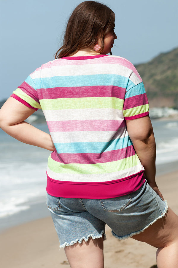 Jayleen Plus Size Textured Knit Short Sleeve Henley Top