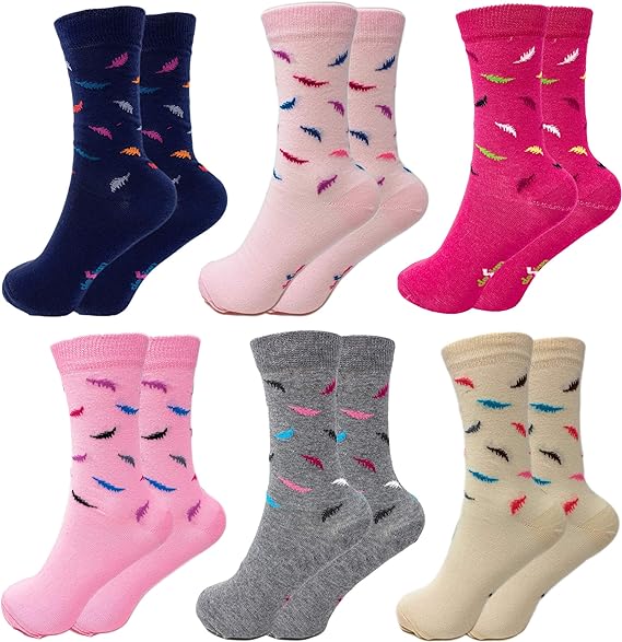 6 Pairs Women's Colorful Combed Cotton Crew Socks Size 9-11 Soft and Breathable