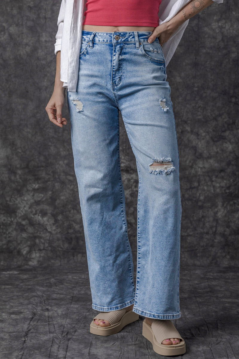 Giana High Rise Distressed Straight Leg Jeans