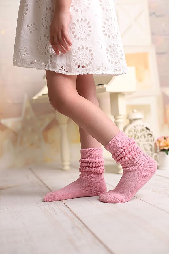 Kids Cotton Knee High Slouch Socks, 3 Pairs, Ages 3-15, Elastic & Breathable