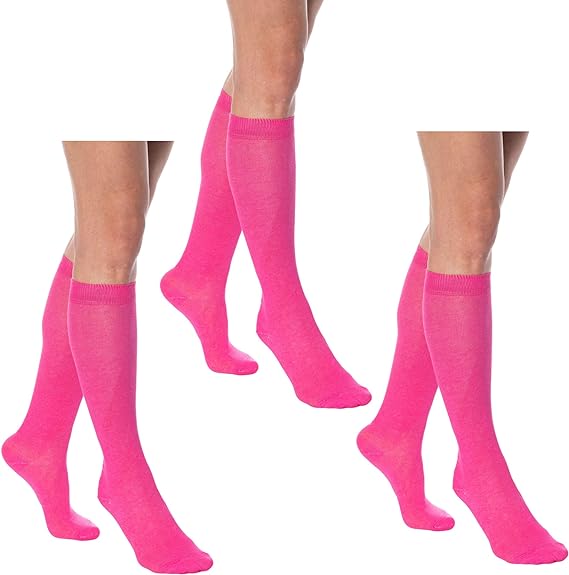 3 Pairs - Women's Knee High Socks Combed Cotton Over the Calf Long Socks