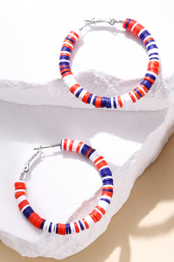 Patriotic Multicolored Bead Hoop Earrings