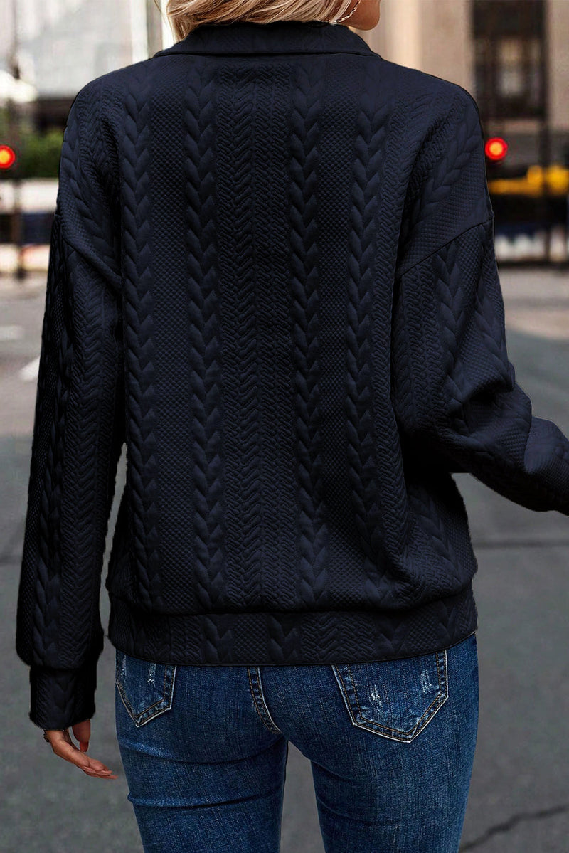 Phoenix Zip Up Cable Textured Sweatshirt