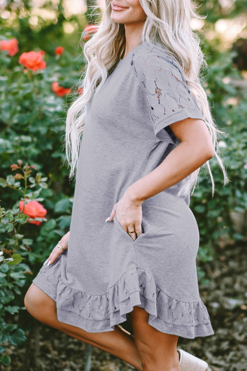 Belen Lace Ruffled T-Shirt Dress