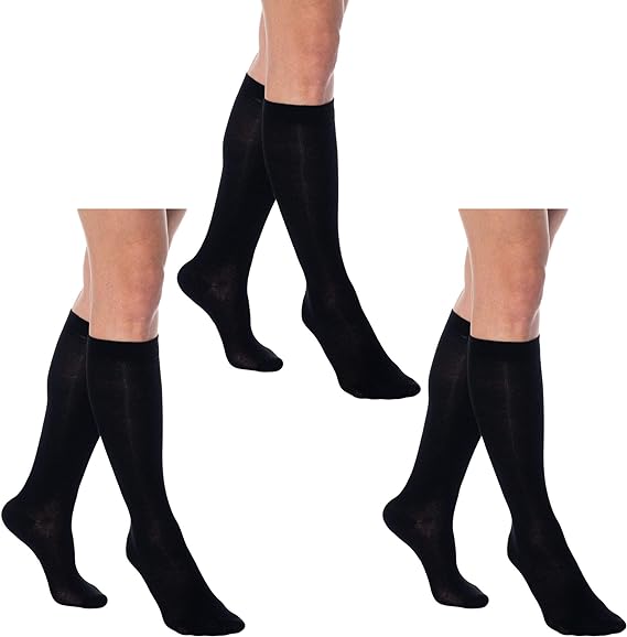 3 Pairs - Women's Knee High Socks Combed Cotton Over the Calf Long Socks