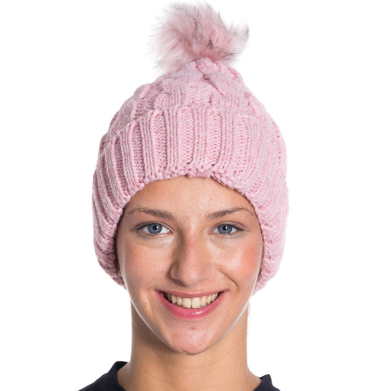 Winter Knitted Slouch Beanie Hat With Pom Pom for Women