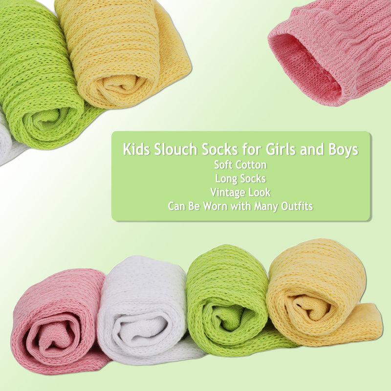 Kids Cotton Knee High Slouch Socks, 1 Pair, Ages 3-15, Elastic & Breathable