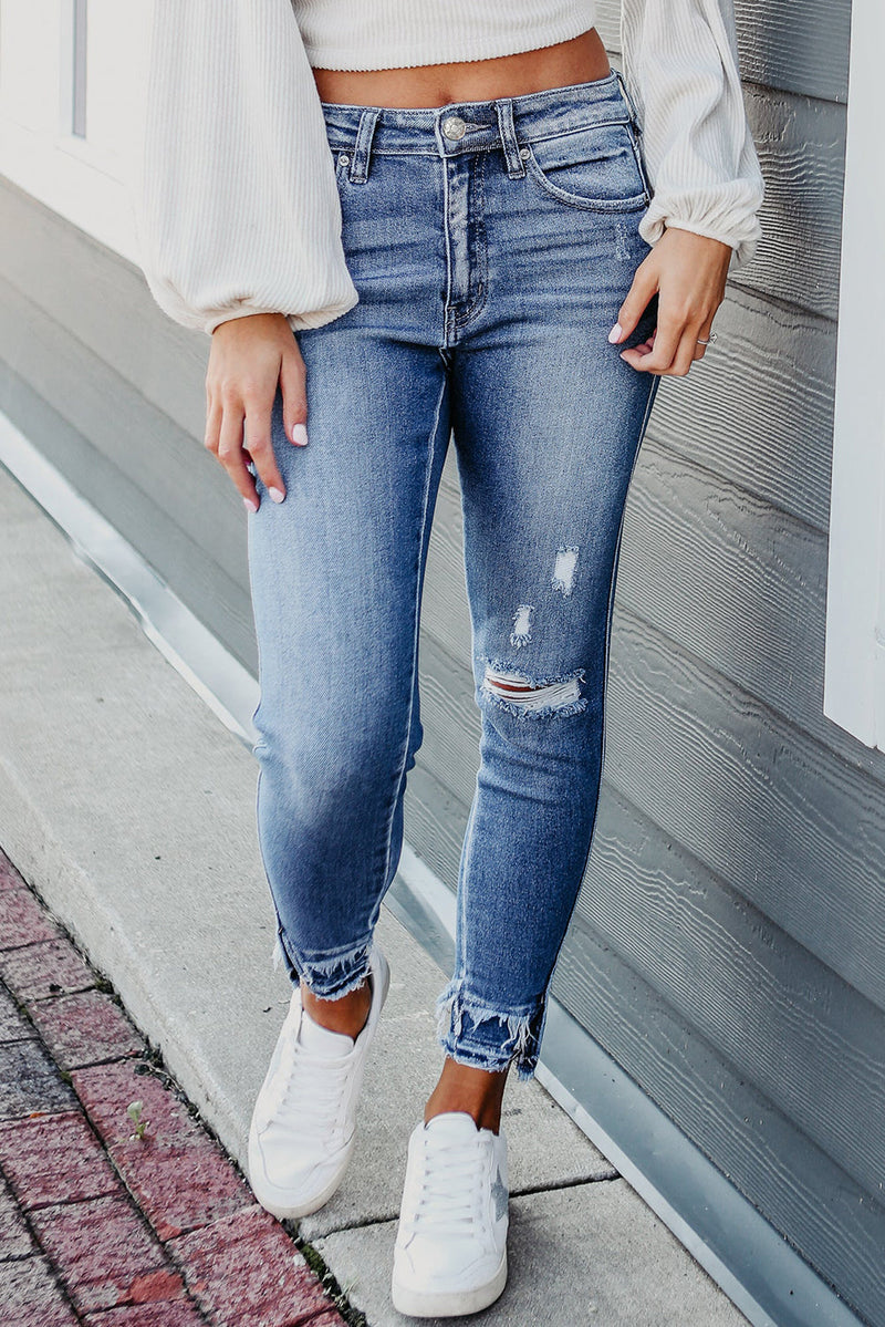 Macie Distressed Frayed Ankle Skinny Jeans