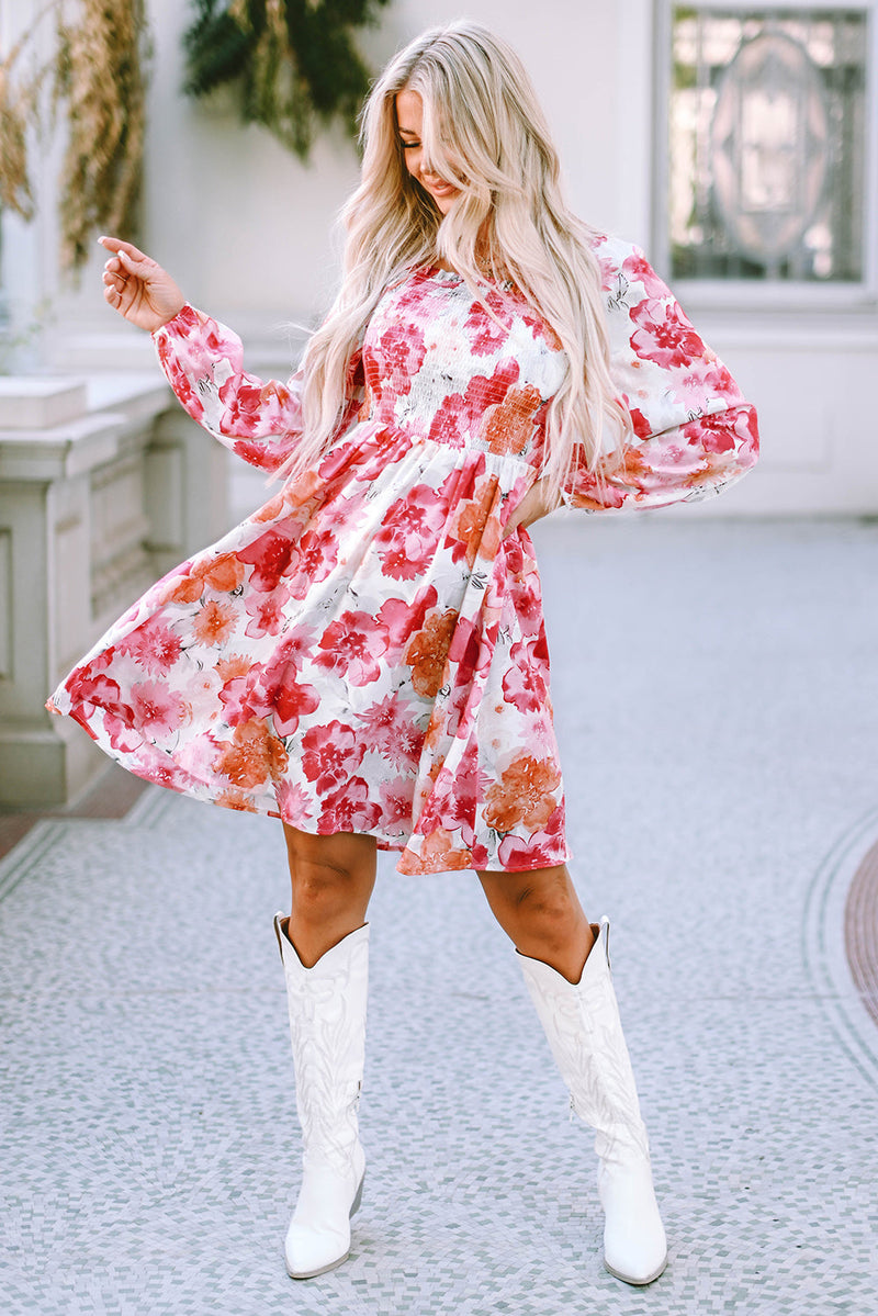 Camryn Floral Smocked Puff Sleeve Mini Dress