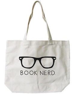 Women's Book Nerd Natural Canvas Tote Bag - 100% Cotton 18.5x14.25 Inches