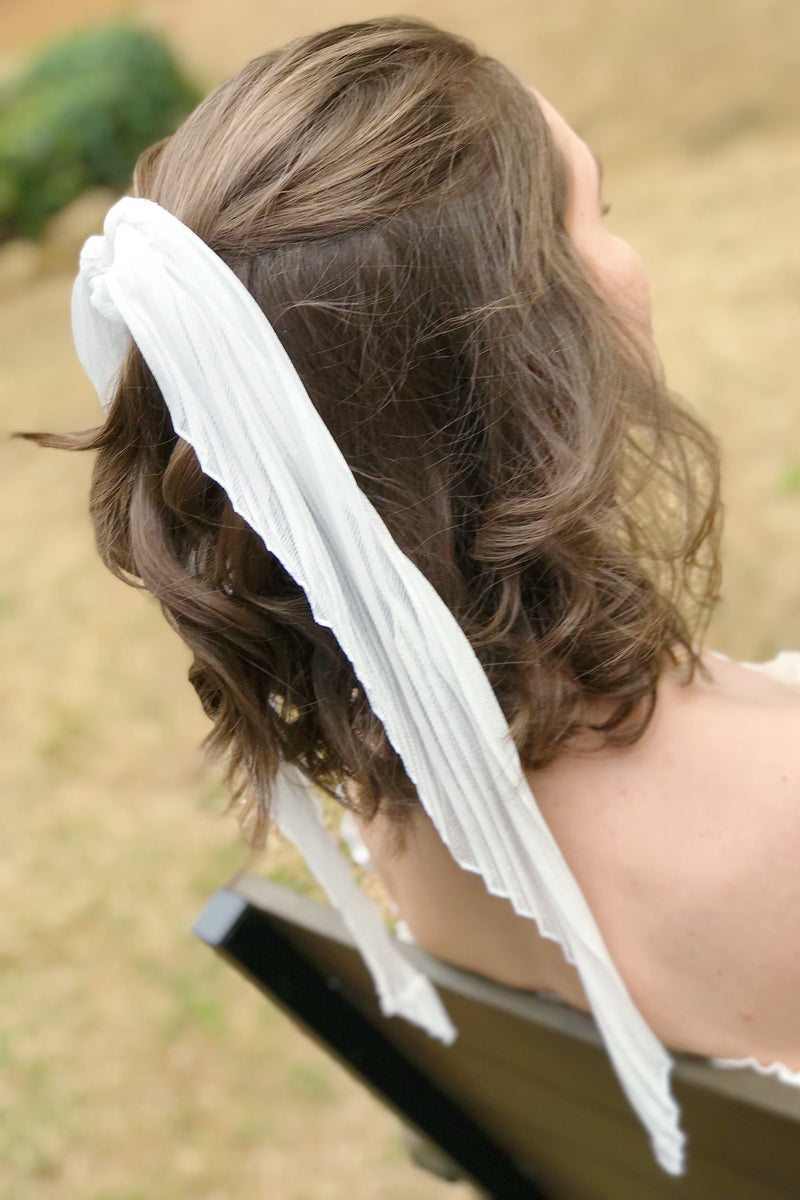 Pleated Ponytail Scrunchie, White