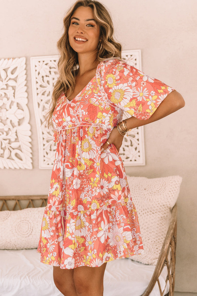 Louise Wide Flutter Sleeve Floral Dress