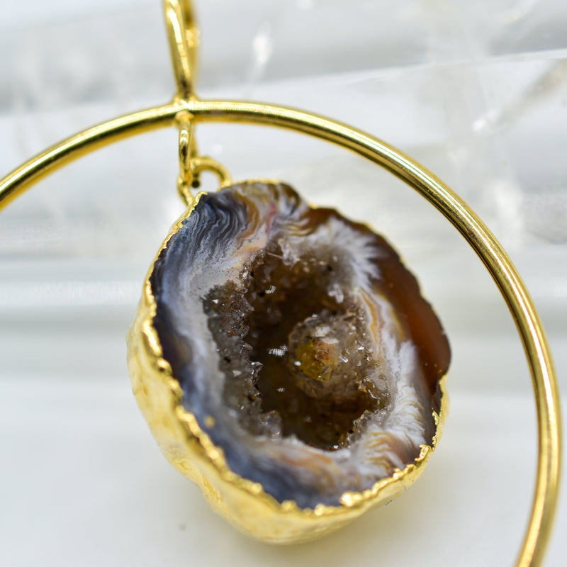 Plated Agate Geodes in Circle Pendant or Necklace