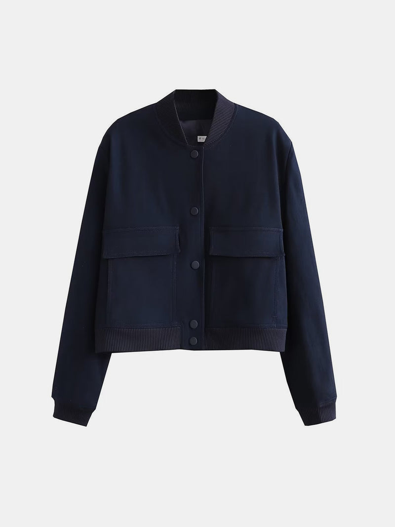 Pocketed Snap Down Baseball Collar Jacket