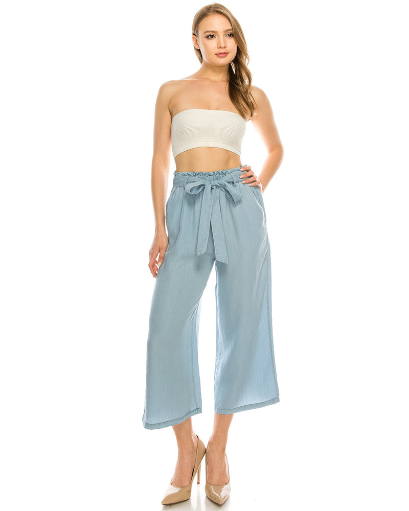 ZIMEGO Women's Front Tie High Waist Wide Leg Culottes Palazzo Capri Gaucho Pants