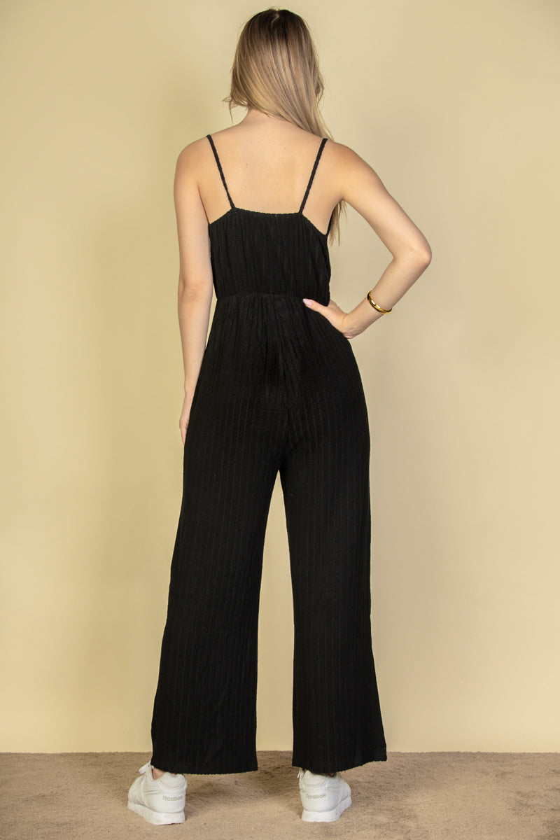 Sweater-Knit Fuzzy Frenchy Tie Front Cami Jumpsuit (CAPELLA)