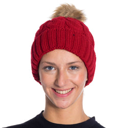 Winter Knitted Slouch Beanie Hat With Pom Pom for Women