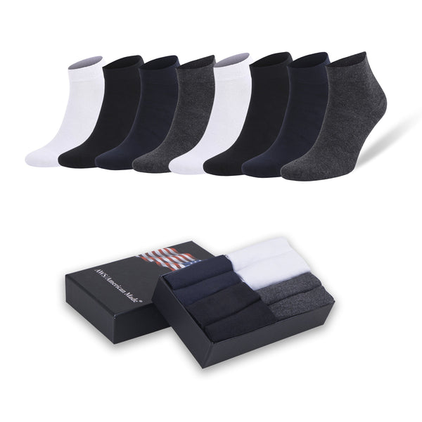 Men's Bamboo Low Cut Ankle Socks Odor Free Breathable 8 Pairs With Gift Box