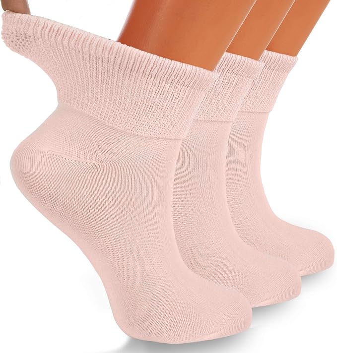 3 Pairs - Diabetic Ankle Socks Cotton Non-Binding Top Shoe Size 9-11