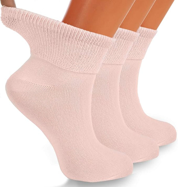 3 Pairs - Diabetic Ankle Socks Cotton Non-Binding Top  Shoe Size 5-7