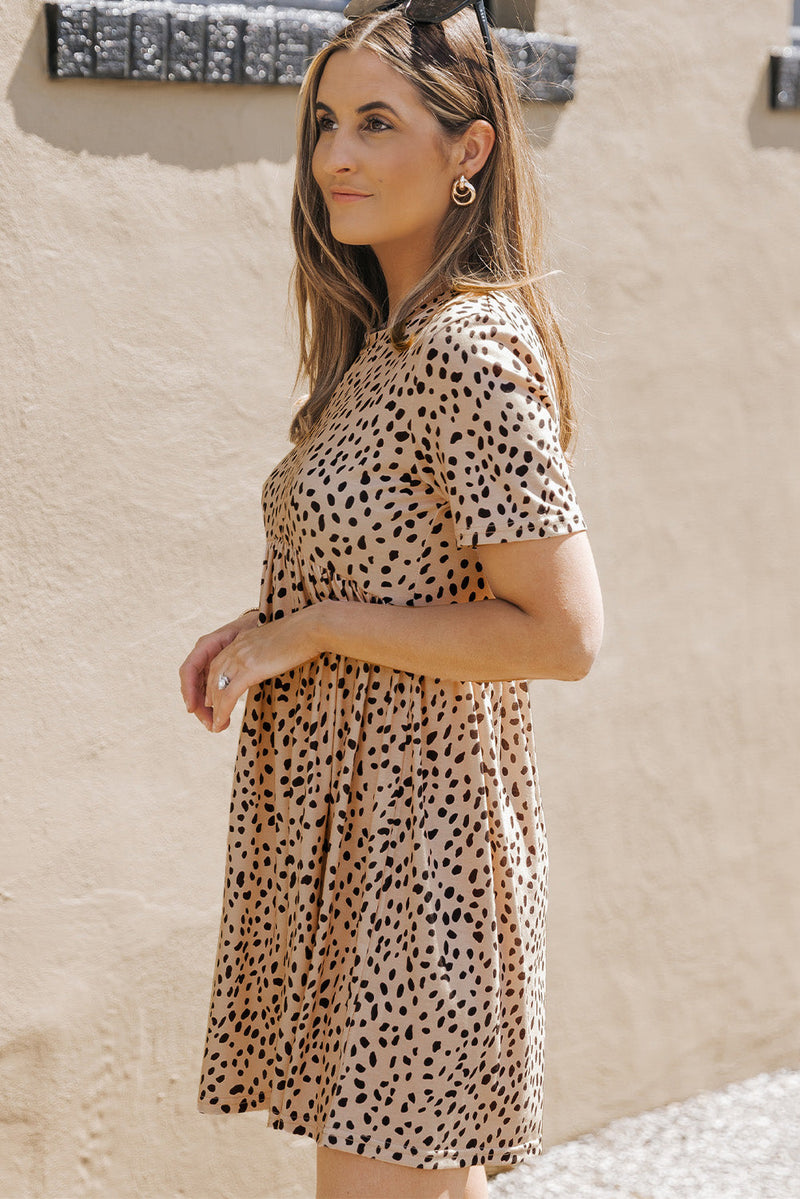 Laney Short Sleeve Leopard Tunic T-Shirt Dress