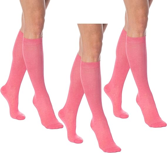 3 Pairs - Women's Knee High Socks Combed Cotton Over the Calf Long Socks