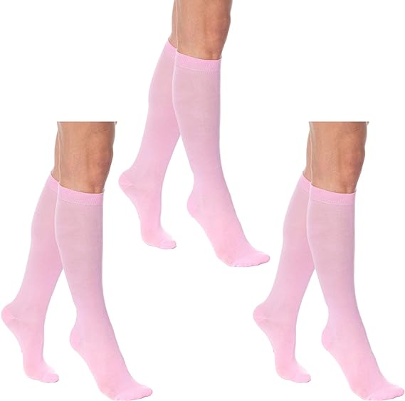 3 Pairs - Women's Knee High Socks Combed Cotton Over the Calf Long Socks