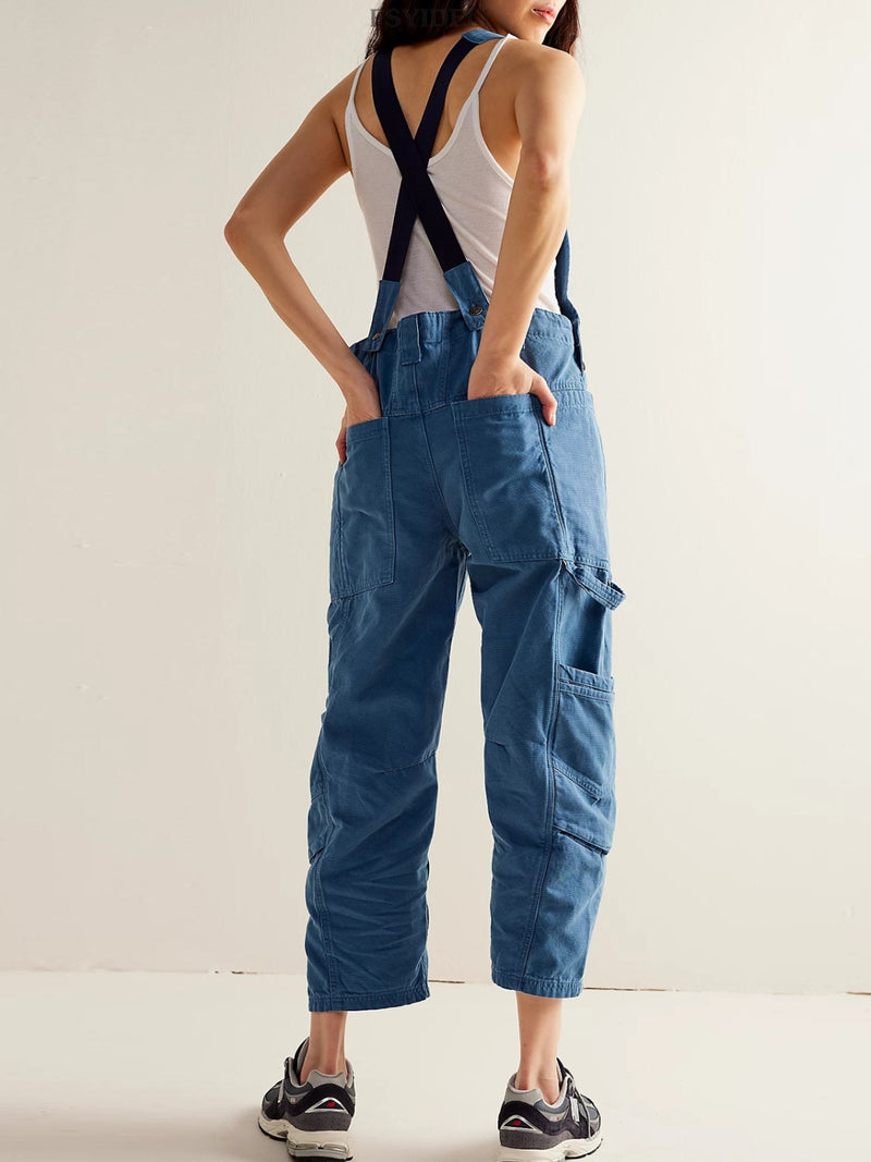 Pocketed Wide Strap Denim Overalls