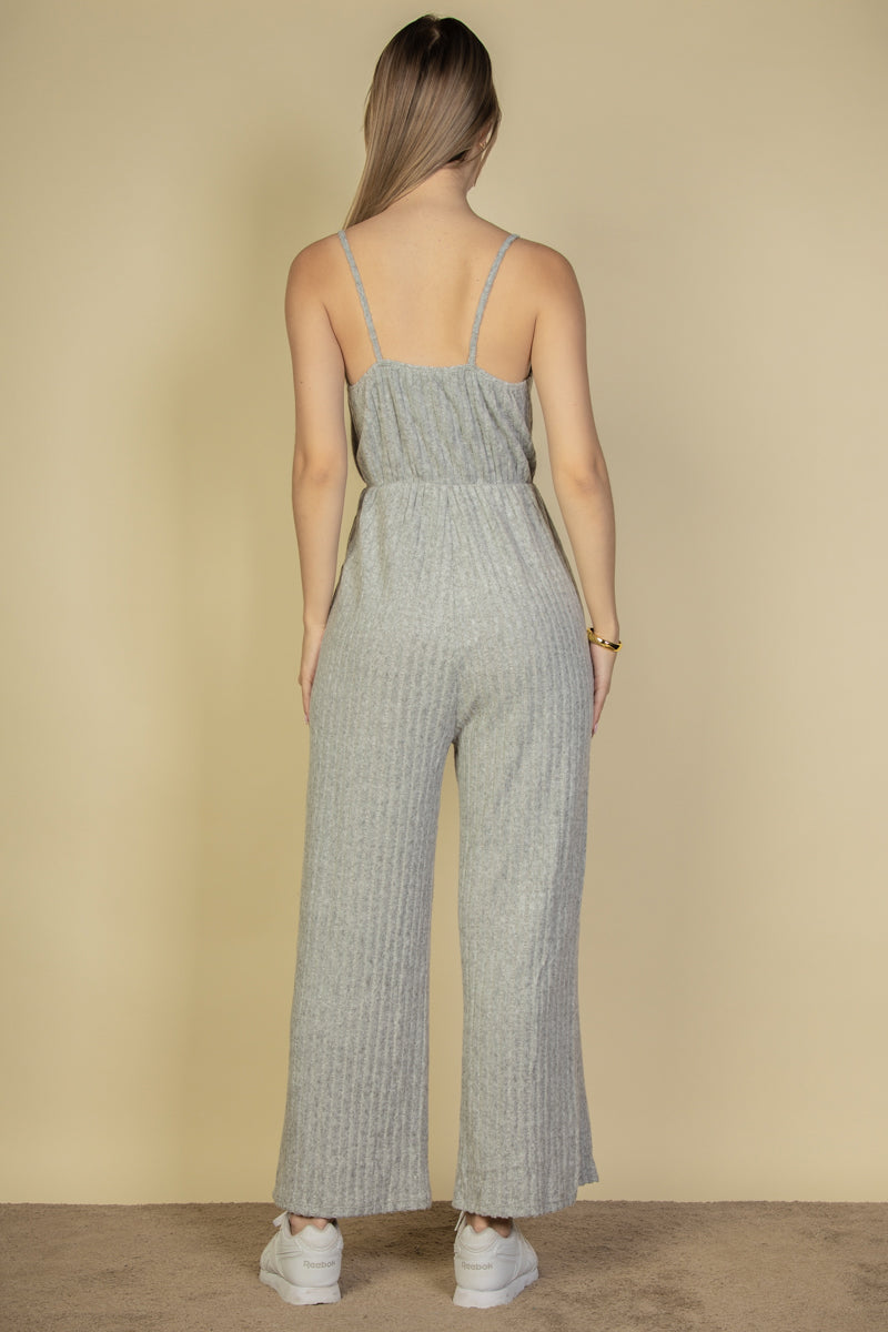 Sweater-Knit Fuzzy Frenchy Tie Front Cami Jumpsuit (CAPELLA)