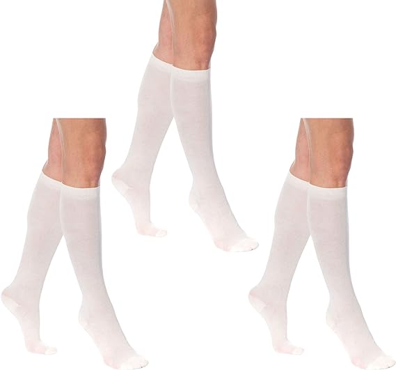 3 Pairs - Women's Knee High Socks Combed Cotton Over the Calf Long Socks