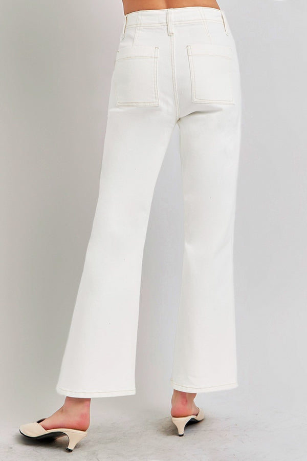 RISEN High Rise Ankle Flare Jeans with Patch Pockets