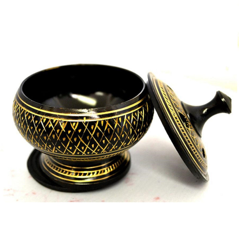 Black Carved Brass Burner With Lid