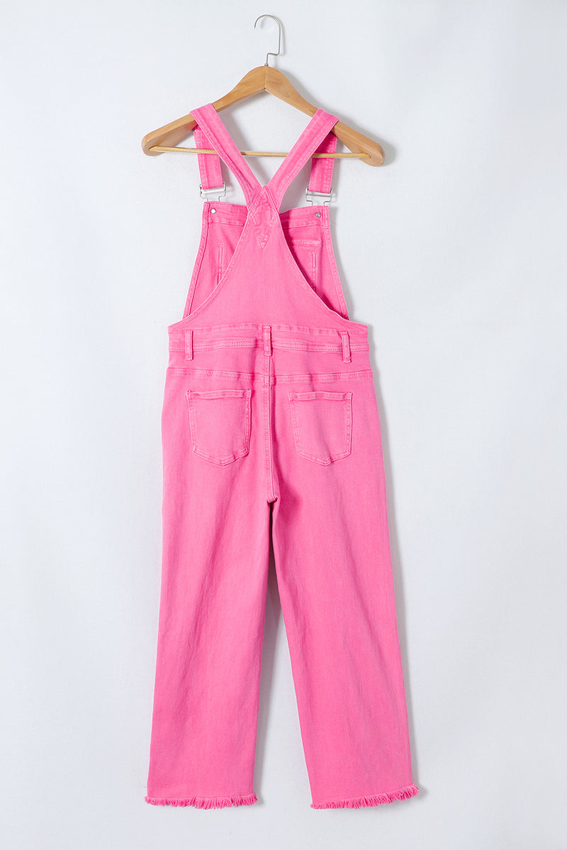 Distressed Pocketed Wide Strap Denim Overalls