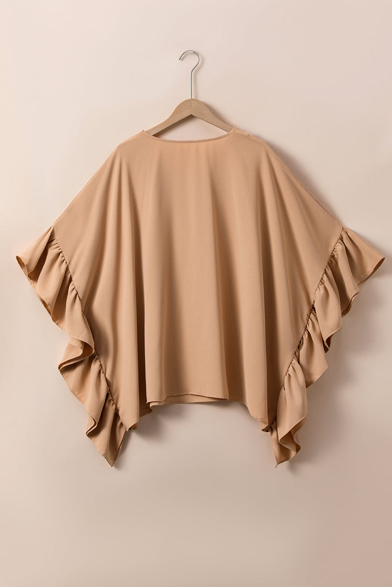 Marisol Plus Size Ruffled Batwing Sleeve v Neck Blouse